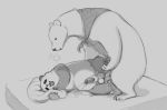  2018 anal anthro balls bear bed cum duo male male/male mammal panda panda-kun penis polar_bear shirokuma shirokuma_cafe slightly_chubby slug_(artist) 