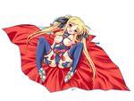  belt between_breasts blonde_hair blush boots breasts cameltoe cape fate_testarossa gloves hair_ribbon long_hair lyrical_nanoha mahou_shoujo_lyrical_nanoha medium_breasts nanjou_asuka nipples red_eyes ribbon solo spread_legs thighhighs torn_clothes twintails very_long_hair 