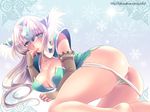  1girl ass blonde_hair blush breasts cameltoe cleavage finger_to_mouth highres large_breasts long_hair lying on_side panties riesz seiken_densetsu seiken_densetsu_3 shoulder_pads solo sweat underwear 