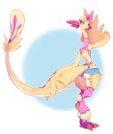  anthro avian big_hands butt clothed clothing female horn pink_eyes seel_kaiser shorts simple_background solo wide_hips 