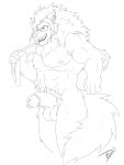  2018 5_fingers abs anthro anthrofied arcanine balls biceps big_tail biped black_and_white canine digital_media_(artwork) dragonslash ear_piercing elbow_tufts fluffy fluffy_tail front_view fur genital_piercing glans grin hi_res holding_object holding_towel humanoid_penis inner_ear_fluff line_art long_tail looking_at_viewer male mammal monochrome muscular muscular_male nintendo nipples nude pecs penis penis_piercing piercing pok&eacute;mon pok&eacute;mon_(species) pok&eacute;morph portrait prince_albert_piercing pubes retracted_foreskin signature simple_background smile solo standing teeth three-quarter_portrait towel tuft uncut video_games white_background 