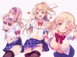  blonde_hair blue_eyes blush bow bra breasts brown_eyes choker flowers headband heart idolmaster idolmaster_cinderella_girls jpeg_artifacts long_hair navel okuri_banto open_shirt panties ponytail sagisawa_fumika see_through seifuku shimamura_uzuki skirt skirt_lift tattoo thighhighs totoki_airi twintails underwear white wink wristwear 