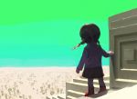  braid brown_hair chibi commentary_request long_hair madotsuki mousariababa pink_shirt scenery shirt solo sweater twin_braids twintails yume_nikki 
