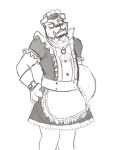  2016 anthro black_and_white blush bulldog cal_(hickeybickeyboo) canine clothed clothing crossdressing dog fully_clothed hand_on_hip hickeybickeyboo looking_away maid_uniform male mammal monochrome simple_background sketch solo standing uniform 