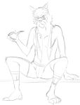  anthro boxer_briefs canine clothed clothing eyewear glasses legwear mammal sketch socks thegreatmatsutzu topless underwear wolf 