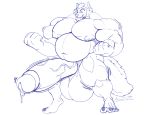  anthro balls big_balls canine erection huge_balls humanoid_penis hyper hyper_balls hyper_penis male mammal monochrome musclegut muscular muscular_male nude pecs penis precum siriusdog solo standing uncut vein veiny_penis 