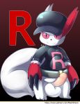  balls big_balls big_penis bottomless claws clothed clothing erection fur hat humanoid_penis hyper maehdoggie male mammal nintendo penis pok&eacute;mon pok&eacute;mon_(species) rubber simple_background smile team_rocket uncut uniform video_games white_fur zangoose 