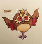  1_leg 2017 3_toes alternate_color ambiguous_gender avian beak bird brown_feathers brown_wings claws english_text eye_markings fak&eacute;mon feather_tuft feathers featureless_crotch feral firefightdex front_view full-length_portrait hatching_(technique) head_tuft hi_res hoothoot marker_(artwork) markings mfanjul mixed_media multicolored_feathers nintendo no_sclera open_beak open_mouth overweight overweight_ambiguous pen_(artwork) pink_beak pok&eacute;mon pok&eacute;mon_(species) portrait red_eyes red_feathers shadow simple_background solo spread_wings standing talons tan_feathers text toe_claws toes toony traditional_media_(artwork) tuft video_games white_background white_claws winged_arms wings yellow_feathers yellow_markings 