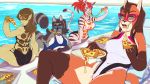  breasts butt canine clothing dsan eyewear feline female food fox group humanoid lipstick looking_at_viewer makeup mammal mugger_(my_life_with_fel) outside pizza procyonid raccoon sitting sunglasses swimming_pool swimsuit tight_clothing wide_hips 