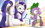  2018 anus bathtub blue_eyes dragon equine female friendship_is_magic hair horn male mammal my_little_pony mysticalpha purple_hair pussy rarity_(mlp) running spike_(mlp) unicorn water wet 