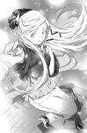  :d boots floating_hair from_above full_body greyscale hara_kazuhiro high_heel_boots high_heels highres holding_hands jewelry log_horizon long_hair long_skirt looking_at_viewer monochrome novel_illustration official_art open_mouth reinesia_el_arte_cowen ring skirt smile standing very_long_hair 