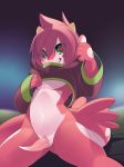  anthro bottomless clothed clothing dragon edit green_eyes hair hi_res hoodie horn looking_at_viewer male pink_hair ru_(rudragon) rudragon solo yellow_sclera 