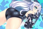  1girl aqua_eyes artist_request ass bare_shoulders black_heart blush bodysuit breasts choujigen_game_neptune compile_heart elbow_gloves from_behind gloves idea_factory large_breasts leaning leaning_forward leotard long_hair looking_at_viewer neptune_(series) noire shiny shiny_clothes shiny_hair shiny_skin sideboob silver_hair smile solo very_long_hair 