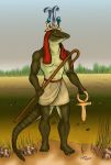  2000 ankh anthro cane clothed clothing crocodile crocodilian deity egyptian male reptile scalie sobek solo tephra topless 