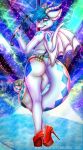  blue_eyes blue_hair blue_markings clothed clothing crossdressing cryozen dragon footwear girly hair high_heels horn legwear looking_at_viewer male markings mifa money prostitution scales scalie seductive shoes solo standing stripper underwear whip white_scales wings 
