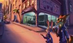  2018 canine city cityscape clothed clothing detailed_background disney female fox fur judy_hopps lagomorph male mammal nick_wilde rabbit s1m smile zootopia 