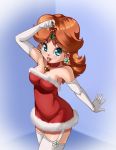  bell_choker bell_collar blue_eyes brown_hair christmas elbow_gloves mario_(series) nintendo princess_daisy santa_costume super_mario_bros. super_mario_land white_gloves 