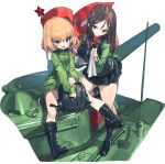  :d bangs black_footwear black_hair black_skirt black_vest blonde_hair blue_eyes boots bowl closed_mouth commentary_request emblem eyebrows_visible_through_hair fang girls_und_panzer green_jacket green_jumpsuit ground_vehicle handkerchief headwear_removed helmet helmet_removed holding jacket katyusha kneeling last_period long_hair long_sleeves looking_at_another looking_at_viewer military military_uniform military_vehicle miniskirt motor_vehicle multiple_girls nonna official_art open_mouth pleated_skirt pravda_(emblem) pravda_military_uniform red_flag red_shirt shirt short_hair short_jumpsuit sitting skirt smile standing swept_bangs t-34 tank transparent_background turtleneck uniform vest 