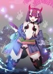  bad_id bad_pixiv_id bare_shoulders blush breasts collarbone eyebrows_visible_through_hair fate/grand_order fate_(series) harin_0 horns looking_at_viewer oni open_mouth purple_eyes purple_hair short_hair shuten_douji_(fate/grand_order) small_breasts smile solo 