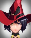  absurdres black_hair blue_eyes green_eyes guilty_gear hat highres i-no luskin78 mole mole_above_mouth red_hat short_hair solo witch_hat 
