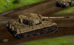  day dirt_road grass ground_vehicle military military_vehicle motor_vehicle no_humans ogata_tank original tank tiger_i tree 