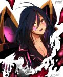  1girl black_hair bodysuit breasts cleavage facial_mark kai&#039;sa league_of_legends long_hair 