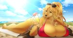  2018 anthro beverage big_breasts breasts canine cherrikissu cleavage clothed clothing cloud dog dogmom eyewear female hair hi_res holding_object huge_breasts looking_at_viewer lying mammal mature_female mother on_front outside parent saluki sky sunglasses thick_thighs voluptuous wide_hips 