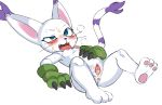  after_sex anus black_nose blue_eyes blush breasts claws clothing cum cum_in_pussy cum_inside cum_on_face digimon ear_tuft fangs feline female fur gatomon gloves lfer long_tail mammal nipples open_mouth pawpads simple_background small_breasts solo sweat tongue tuft white_background white_fur 