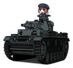  brown_eyes brown_hair chibi commentary_request ground_vehicle iiyatsu_(stormtrooperh) kantai_collection military military_vehicle motor_vehicle panzerkampfwagen_iii short_hair simple_background tank white_background z3_max_schultz_(kantai_collection) 