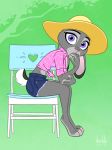  &lt;3 2018 3_toes 4_fingers anthro barefoot birchly clothing digital_media_(artwork) disney female fur grey_fur hat judy_hopps lagomorph looking_at_viewer mammal midriff multicolored_fur pose purple_eyes rabbit shorts simple_background sitting solo the_thinker toes two_tone_fur white_fur zootopia 