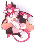  &lt;3 anthro bat breasts clothing collar female horn hybrid legwear looking_at_viewer mammal pussy rubber ryunwoofie smile solo spread_legs spreading thick_thighs thigh_highs wings 