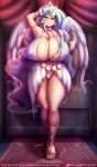  1girl angel_wings aqua_hair bare_shoulders blue_hair blush breasts cameltoe cleavage curvy erect_nipples huge_breasts long_hair looking_at_viewer multicolored_hair parted_lips purple_hair smile solo spindles standing thick_thighs very_long_hair wide_hips wings 