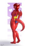  2018 absurd_res anthro breasts butt_pose clothing digital_media_(artwork) dragon feet female hair hi_res humanoid_feet kira_(skipsy) one-piece_swimsuit scalie side_boob skipsy smile solo swimsuit wings 