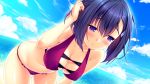  bikini blush breasts erika_(tropical_liquor) large_breasts purple_eyes purple_hair sayori shiny shiny_skin short_hair swimsuit tropical_liquor 