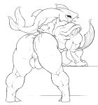  after_sex anus backsack balls bent_over big_butt butt cum cum_leaking cum_on_butt fish_humanoid greyscale humanoid hybrid looking_back male monochrome mr_canvas muscular muscular_male nude sidon solo standing thick_thighs 