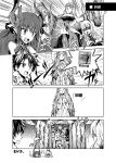  2girls asymmetrical_horns carmilla_(fate/grand_order) comic command_spell commentary_request elizabeth_bathory_(fate) elizabeth_bathory_(fate)_(all) emphasis_lines fate/grand_order fate_(series) fujimaru_ritsuka_(male) gameplay_mechanics greyscale high_collar iron_maiden mask monochrome multiple_girls outstretched_hand pointy_ears shaded_face speech_bubble suichuu_hanabi surprised translation_request upper_body 