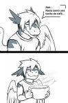 :3 anthro beverage blush clei coffee comic dialogue dragon humor male nameless00 smile solo spanish_text text windragon 