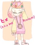  arisie bangs blunt_bangs chain_necklace character_name crown full_body hime_(splatoon) jewelry looking_at_viewer mole mole_under_mouth pink_hair ring shoes short_hair sneakers splatoon_(series) splatoon_2 splatoon_2:_octo_expansion sweatshirt tentacle_hair thumb_ring yellow_eyes 