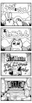  4koma :3 absurdres animal_ears bkub buck_teeth bunny bunny_ears cat cloud comic english f-zero greyscale halftone head highres kon'ya_wa_neko-chan monochrome mountain musical_note parody race_track robot rocket simple_background smile speech_bubble translated turtle two-tone_background 