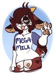  &lt;3 anthro blue_eyes female flat_chested freckles fur horn mega_milk milo nub_tail peace_sign_(disambiguation) red_fur soushiies spots teats tongue tongue_out 