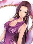  black_hair blue_eyes boa_hancock breasts cleavage commentary_request dress large_breasts long_hair looking_at_viewer nannacy7 one_piece salome_(one_piece) side_slit snake snake_earrings solo very_long_hair 