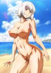  beach breasts contrapposto cowboy_shot head_tilt hips killing_bites large_breasts looking_at_viewer nipples nude orange_eyes pubic_hair shiny_skin smile uncensored uzaki_hitomi wet white_hair 