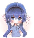  1girl :o ahoge bad_id bad_pixiv_id beret blue_eyes blue_hair blue_hat blue_hoodie blush chibi cottontailtokki drawstring hair_between_eyes hat heart hood hood_down hoodie long_hair otomachi_una parted_lips short_sleeves solo twintails very_long_hair vocaloid 