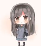  bad_id bad_pixiv_id bag bangs black_footwear black_hoodie black_legwear blush brown_eyes brown_hair c: cellphone chibi closed_mouth cottontailtokki eyebrows_visible_through_hair full_body grey_skirt holding holding_cellphone holding_phone hood hood_down hoodie long_hair looking_at_viewer original phone pleated_skirt skirt smile solo standing thighhighs v-shaped_eyebrows very_long_hair 