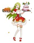  ;) ;d ankle_bow ankle_ribbon bow breasts cake capelet cleavage coin dress eyebrows_visible_through_hair floating_hair food full_body green_eyes green_hair head_tilt holding large_breasts layered_dress log_horizon long_hair marielle_(log_horizon) mary_janes official_art one_eye_closed open_mouth pointy_ears red_bow red_capelet red_footwear ribbon shoes short_dress smile solo standing thighhighs transparent_background very_long_hair white_legwear zettai_ryouiki 
