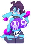  2018 alien alpha_channel big_breasts blue_skin blush bracelet breasts clothing collar ear_piercing female freckles huge_breasts jewelry nipple_bulge not_furry piercing simple_background thick_thighs tillie_(vimhomeless) torn_clothing transparent_background vimhomeless voluptuous wide_hips 