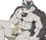  abs absurd_res balls blush canine clothing colored erection gorymoff hi_res horkeukamui kemono loincloth looking_at_viewer male mammal muscular pecs penis simple_background solo tenting tokyo_afterschool_summoners white_background 