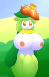  2018 areola big_breasts breasts clothed clothing crown female flora_fauna flower hi_res humanoid kespuzzuo lilligant looking_up nintendo nipples orange_eyes orange_nipples outside plant pok&eacute;mon pok&eacute;mon_(species) pseudo_clothing sky solo topless video_games white_body 