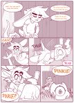  1_eye 2018 ambiguous_gender anthro barefoot child comic core dulce_(character) english_text eyes_closed female goo_creature hair hi_res lagomorph mammal monochrome mr.pink open_mouth pink_theme pwink rabbit sad text young 