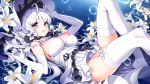  aqua_eyes azur_lane blush bow breasts bubbles elbow_gloves flowers garter_belt gloves hat illustrious_(azur_lane) long_hair nardack nopan stockings thighhighs underwater water white_hair 